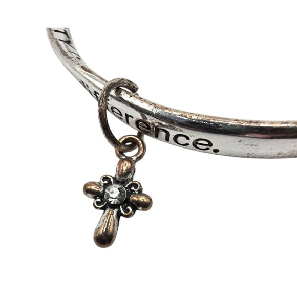Silver tone Angel Wing Bracelet Dangling Cross charm religious quotes jewelry - Picture 2 of 5